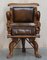 Antique Dolphin Arm Venetian Grotto Swivel Brown Leather Chesterfield Armchair 2