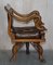 Antique Dolphin Arm Venetian Grotto Swivel Brown Leather Chesterfield Armchair 13