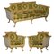 Italian Versace Silk Velvet Upholstered & Giltwood Sofa and Armchairs, Set of 3, Image 1