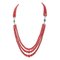 Platinum Multi-Strands Necklace with Coral Emeralds and Diamonds 1