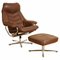 Scandinavian Lounge Chair with Footstool in Brown Leather from Skoghaus Industri, 1960s 1
