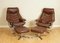 Scandinavian Lounge Chair with Footstool in Brown Leather from Skoghaus Industri, 1960s, Image 10