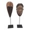 Antique African Mask Carved Wood on Iron Stand, Set of 2 1