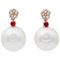 14 Karat Rose Gold Dangle Earrings With White Pearls, Rubies & Diamonds, Set of 2 1
