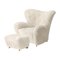 Off White Sheepskin The Tired Man Lounge Chair and Footstool from by Lassen, Set of 2 2