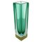 Vase Mid-Century en Verre Murano Vert avec Abat-Jours Bleus, Italie, 1970s 1