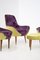 Vintage Wooden Armchairs in Purple and Green Velvet, Set of 2 7