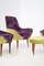 Vintage Wooden Armchairs in Purple and Green Velvet, Set of 2, Image 7