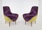 Vintage Wooden Armchairs in Purple and Green Velvet, Set of 2 1