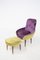 Petits Fauteuils et Pouf Vintage en Velours Violet et Vert, Set de 3 10