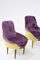 Small Vintage Wooden Armchairs & Pouf in Purple and Green Velvet, Set of 3, Image 8