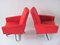 Vintage Red Swivel Armchairs in with Wheels from Dřevotvar Pardubice, Czechoslovakia, 1970s, Set of 2 8