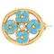 French Turquoise Enamelled Flower Brooch in 18K Yellow Gold with Natural Pearl, 1900s 1