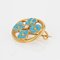 Broche Fleur Émaillée Turquoise en Or Jaune 18K avec Perle Naturelle, 1900s 5