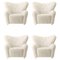 Fauteuil The Tired Man en Peau de Mouton Blanc Cassé de par Lassen, Set de 4 1