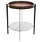 Mocca Leather Walnut Wood and White Carrara Marble Deck Table by Ox Denmarq 1