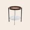 Mocca Leather Walnut Wood and White Carrara Marble Deck Table by Ox Denmarq 2