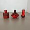 German Studio Pottery Vase Objects in Red Black Ceramic from Otto Keramik, 1970, Set of 3 3