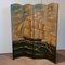 Biombo vintage de cuatro paneles pintado a mano, años 50, Imagen 1