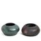 Japanese Modern Green Red Black Metal Raku Ceramic Body Bowls by Laab Milano, Set of 2 1