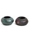 Japanese Modern Green Red Black Metal Raku Ceramic Body Bowls by Laab Milano, Set of 2, Image 1