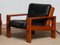 Cubist Lounge Chair in Teak and Black Leather by Esko Pajamies for Asko, 1960, Set of 2 2