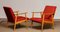 Vintage Danish Lounge Chairs in Red Wool and Oak, 1950s, Set of 2, Image 1