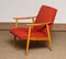 Vintage Danish Lounge Chairs in Red Wool and Oak, 1950s, Set of 2, Image 3