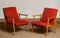Vintage Danish Lounge Chairs in Red Wool and Oak, 1950s, Set of 2 18