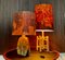German Sculptural Ceramic Art Table Lamp With Batik Shade, 1960s 26