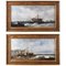Fishing Boats, 19th-Century, Oil on Canvas, Framed, Set of 2 1