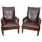 19th Century English Leather Armchairs, Set of 2 1