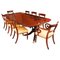 19th Century Regency Twin Pillar Dining Table & Chairs, Set of 9 1