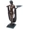 Art Déco Figur eines Bronze Mädchens mit Schal und Platte 1