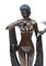 Art Déco Figur eines Bronze Mädchens mit Schal und Platte 3