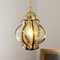 Grande Lampe Lanterne en Verre de Murano Soufflé avec Rayures Ambrées et Cadre Doré 5