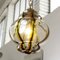 Grande Lampe Lanterne en Verre de Murano Soufflé avec Rayures Ambrées et Cadre Doré 2