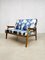 Mid-Century Loveseat aus Teak & blauer Seide 5