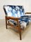 Mid-Century Teak & Blue Silk Loveseat, Image 4