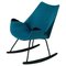 Scandinavian Black Lacquered Shell Seat Rocking Chair with Blue Fabric, Image 1