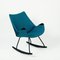Scandinavian Black Lacquered Shell Seat Rocking Chair with Blue Fabric, Image 3