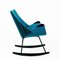 Scandinavian Black Lacquered Shell Seat Rocking Chair with Blue Fabric, Image 5