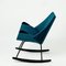 Scandinavian Black Lacquered Shell Seat Rocking Chair with Blue Fabric 9