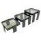 Italian Black Stacking Nesting Tables with Smoked Glass by Gianfranco Frattini 1