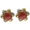 Boucles d'Oreilles en Forme de Fleur en Or Jaune 18 Carats avec Boutons Corail Rouge, Set de 2 1