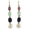 Pearl Diamond Ruby Sapphire Emeralds Rose Gold and Silver Earrings, Set of 2 1