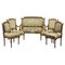 Louis XVI Style Living Room Set in Gilded Wood & Green Silk, Set of 5 1