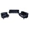 Italian Modern Black Leather Sofas and Bull Armchair by Gianfranco Frattini for Cassina, 1980s, Set of 3 1