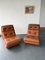 Low Brown Leather Lounge Chairs on Wheels, 1970s, Set of 2 2