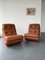 Low Brown Leather Lounge Chairs on Wheels, 1970s, Set of 2 3